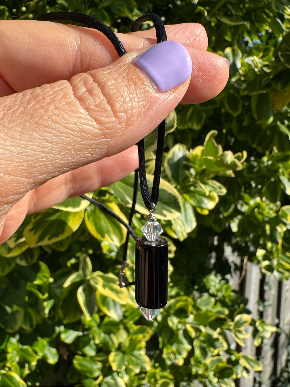 Black Bead Pendant Necklace with Cord 925 Sterling Silver Clasp - Picture 2 of 10